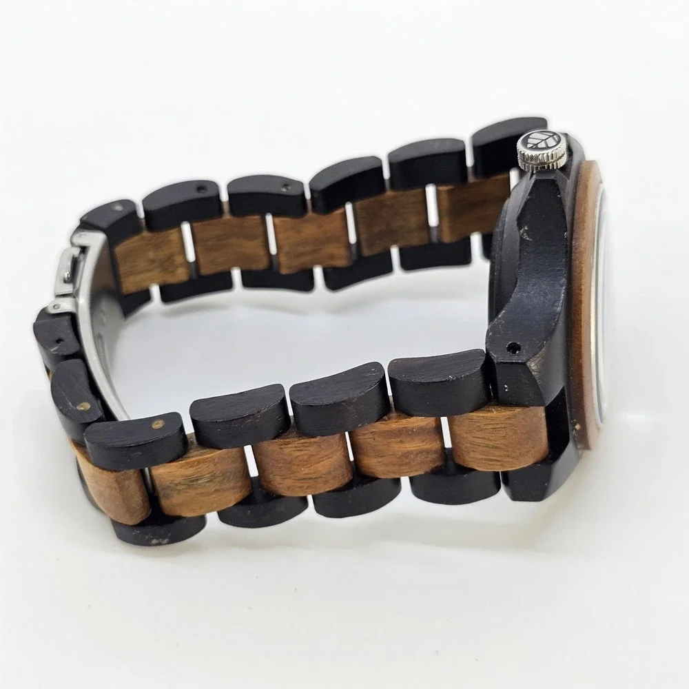 Tense Wooden Men's Watch 38MM Dark Brown Dial Two Tone Band 7